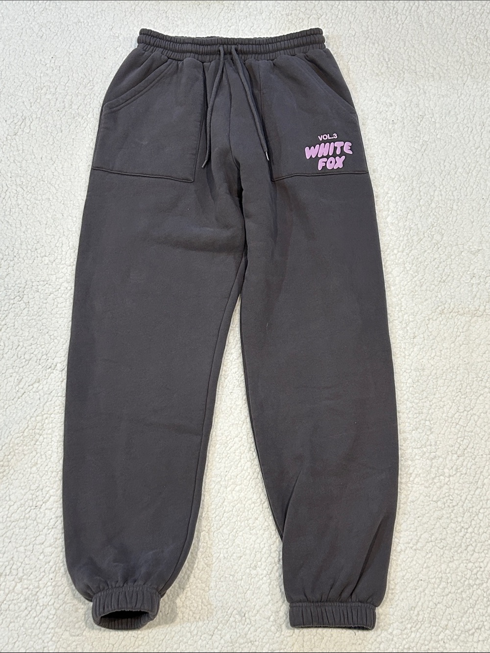 White Fox Vol. 3 Dar Gray Sweatpants size Small Pink Graphic Logo Jogger